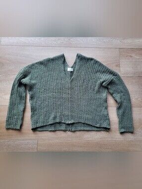 Poof Apparel Chenille Knit Olive Green Women’s Sweater, Large